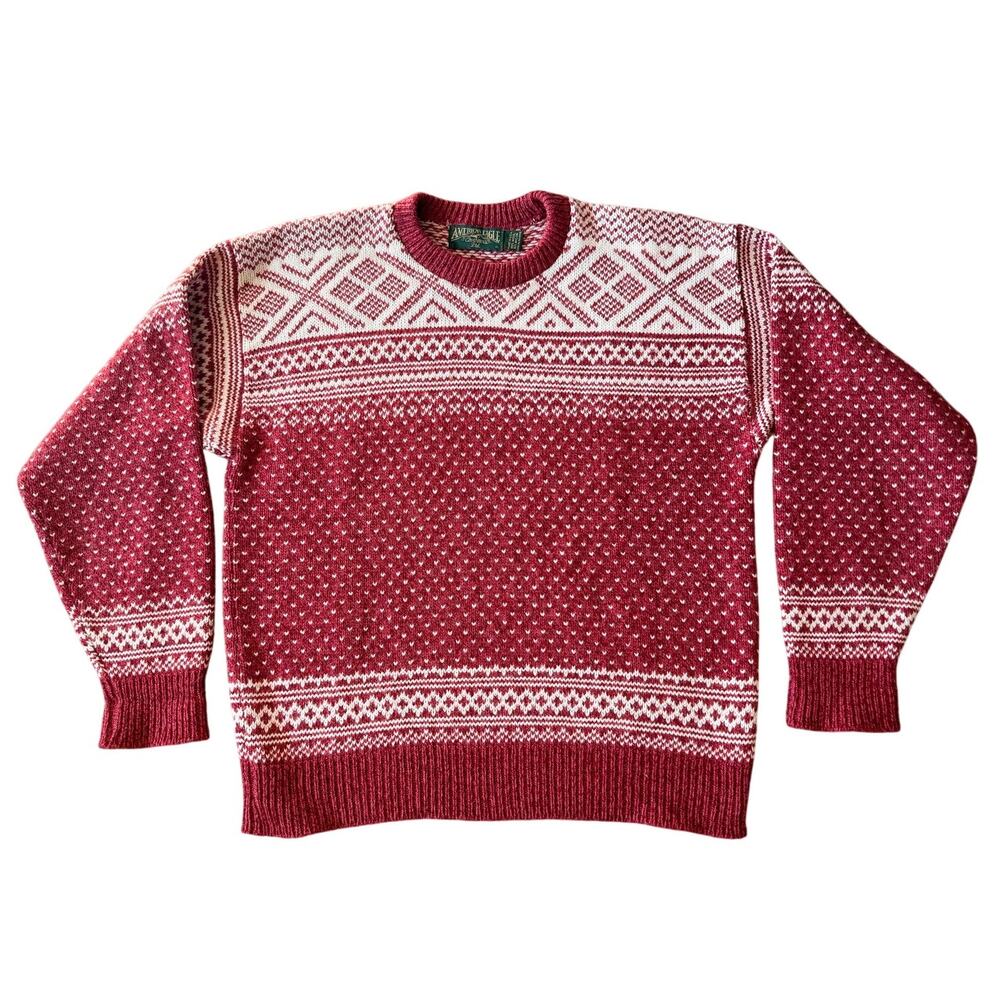 Vintage 90s American Eagle Fair Isle Sweater Nordic Wool Mens Cabin Christmas